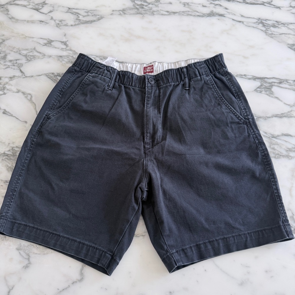 Levis Mens Chino EZ Shorts Navy Blue Elastic Waist Relaxed Fit Cotton‎ 32